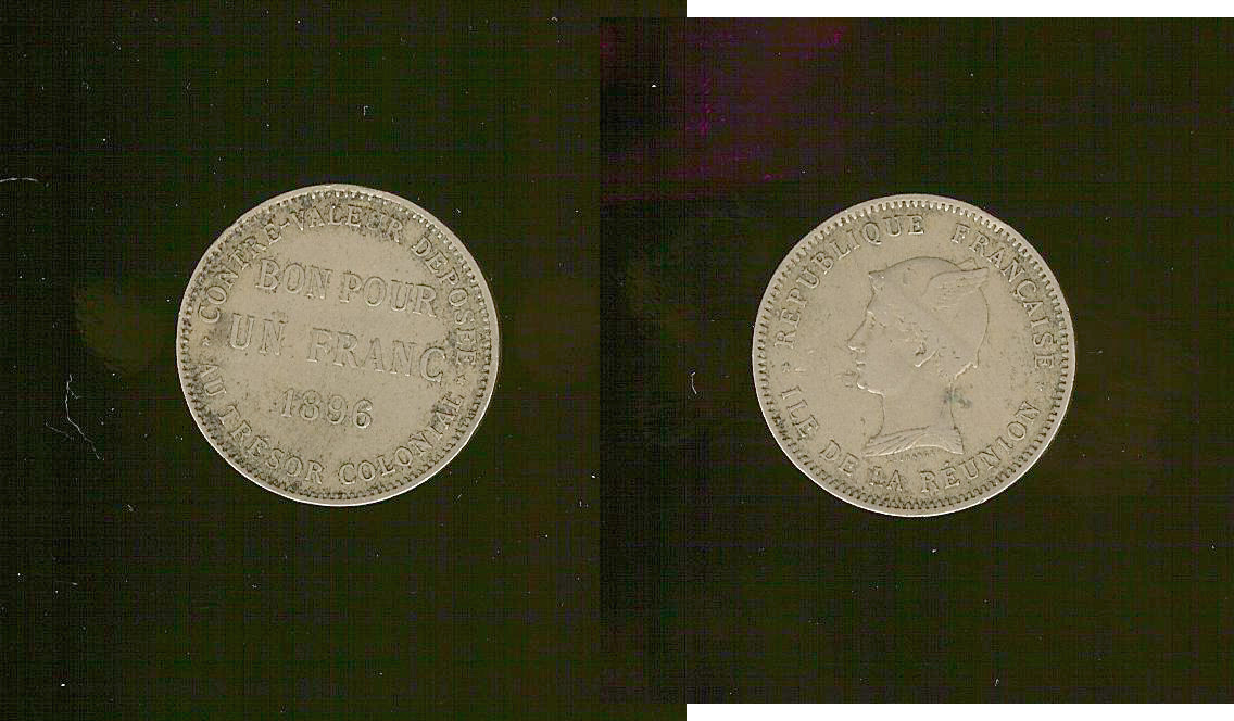 ÎLE de la Réunion 1 franc (Bon Pour) 1896 TB+